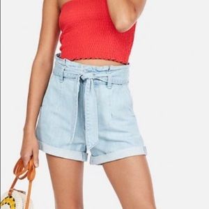 Express High Rise Paper bag waist denim shorts